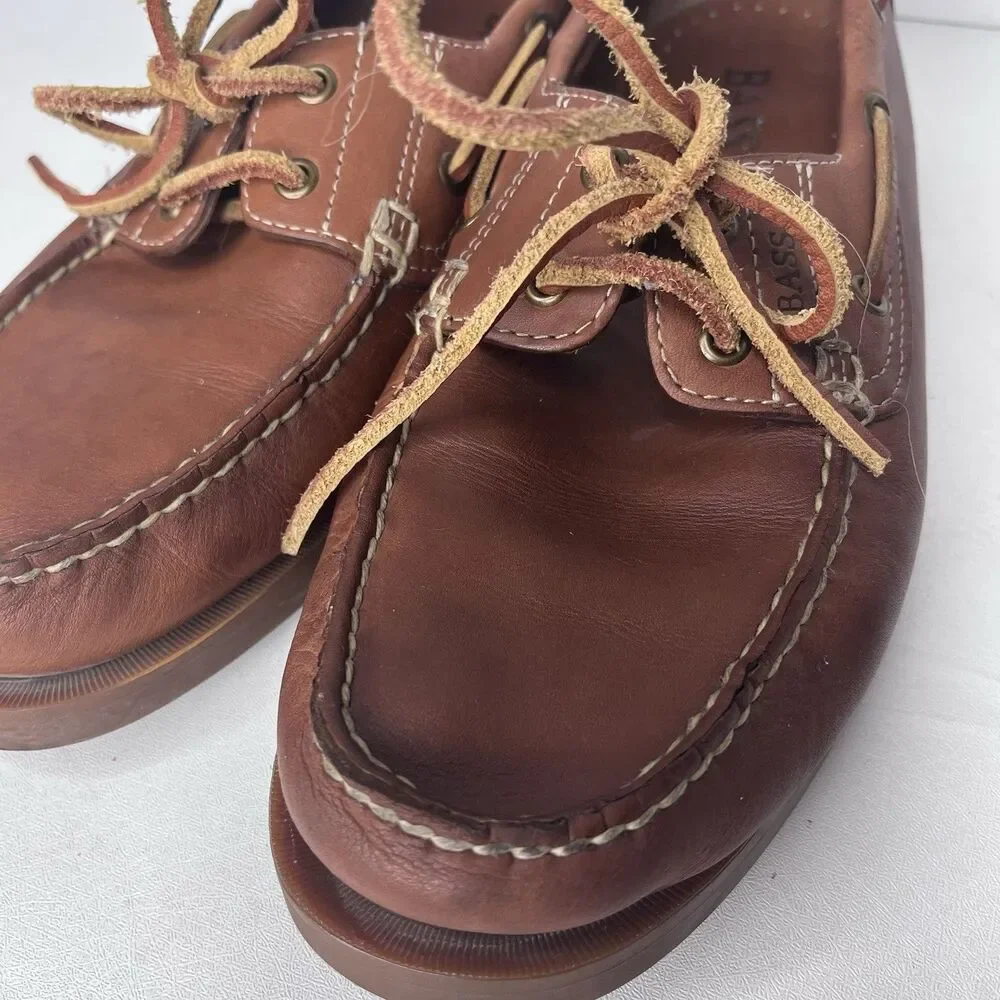Vintage Bass Seafarer Brown Leather Boat Shoes Mens Size 8.5 M PLEASE READ
